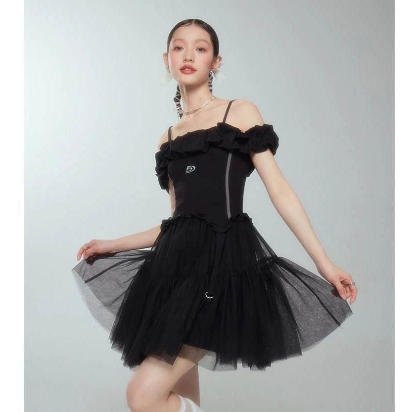 DIDDI MODA 【官方正品】一字领网纱高腰云朵肩蓬蓬裙 k6278