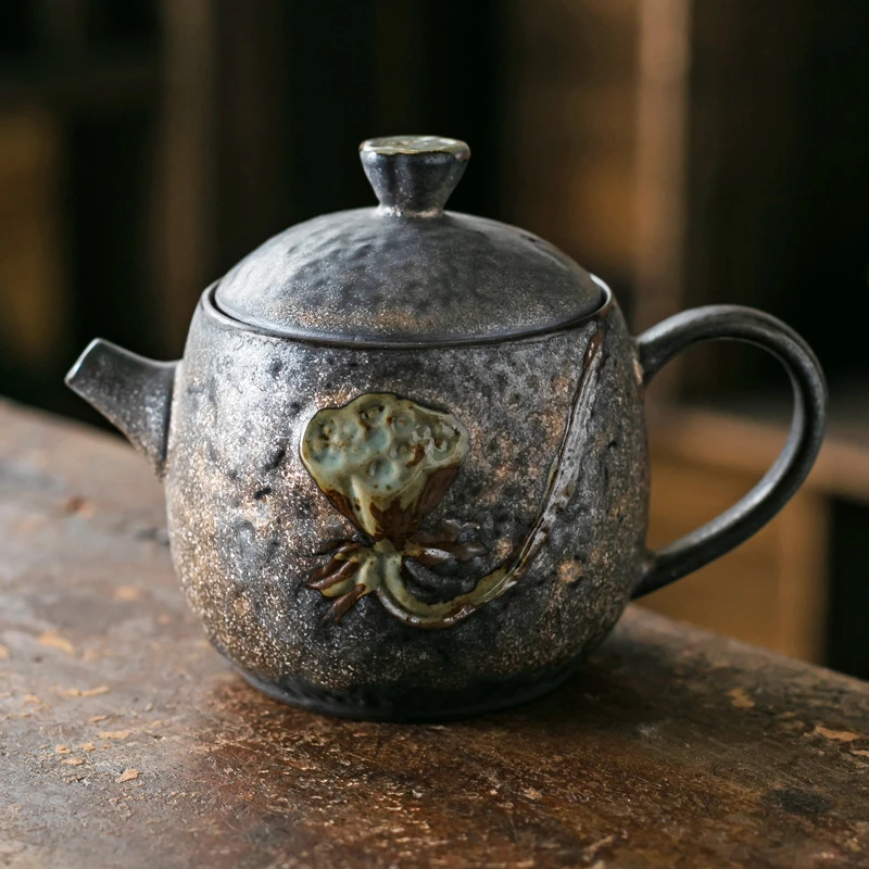 鎏金粗陶茶壶中式简约家用过滤单壶陶瓷功夫茶具复古泡茶壶茶杯