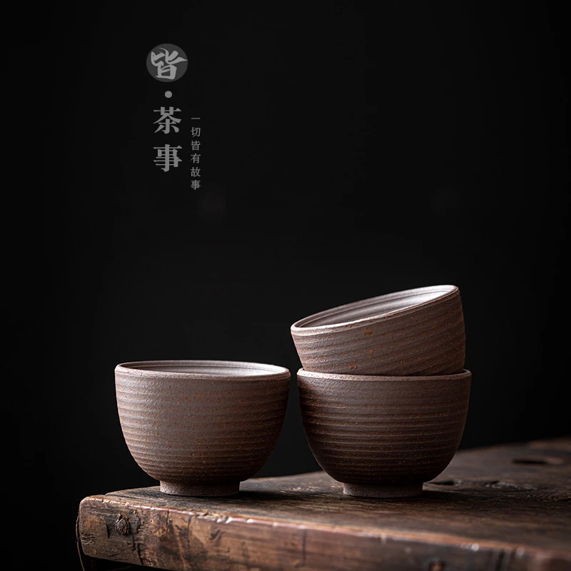 中式茶杯单杯复古陶瓷品茗杯粗陶主人杯功夫茶具泡茶茶碗喝茶杯子