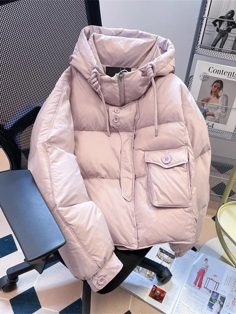 欧货加厚短款小个子面包服女秋冬季香芋紫色保暖时尚棉服棉衣外套