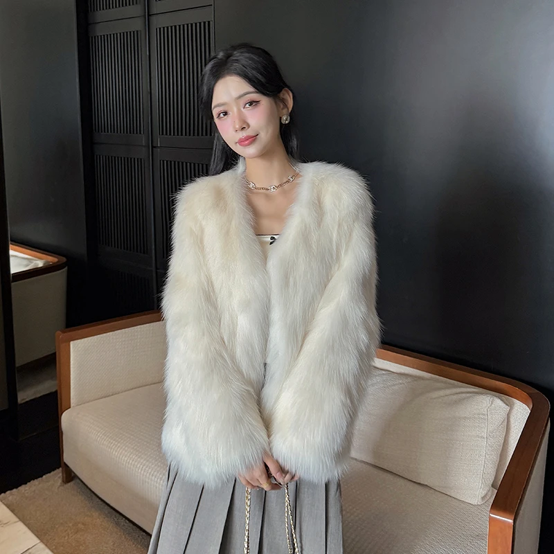 BOBO 静谧流年 芬兰进口saga狐狸毛皮草外套女毛毛大衣新款65v领