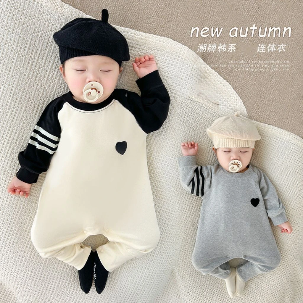宝宝春装卫衣爬服哈衣洋气简约套头宽松网红婴儿连体衣春秋款潮童