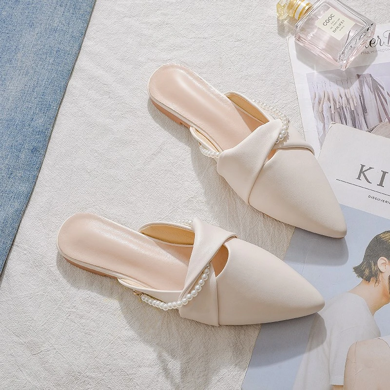 包头半拖鞋女外穿2025夏新款尖头平底女鞋百搭仙女风配裙时尚凉拖