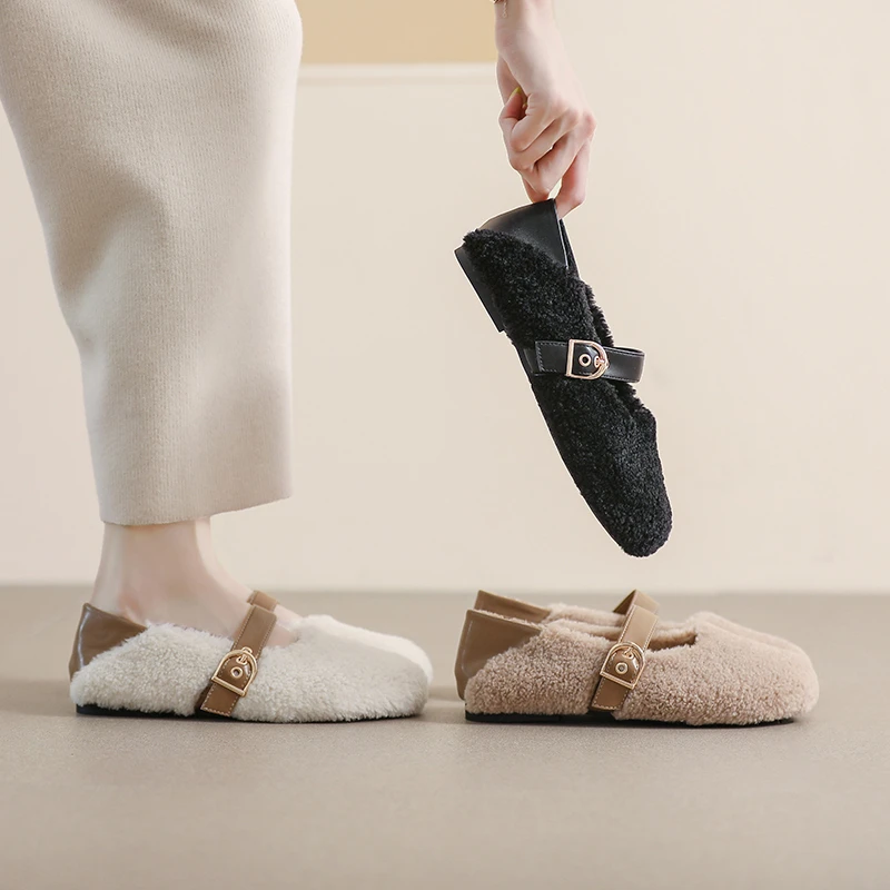 毛毛鞋女外穿2025秋冬新款加绒保暖平底单鞋一脚蹬豆豆女鞋大码43