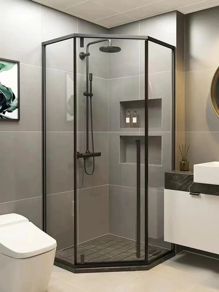 定制钻石型整体淋浴房卫生间干湿分离隔断枪灰色304不锈钢极窄边