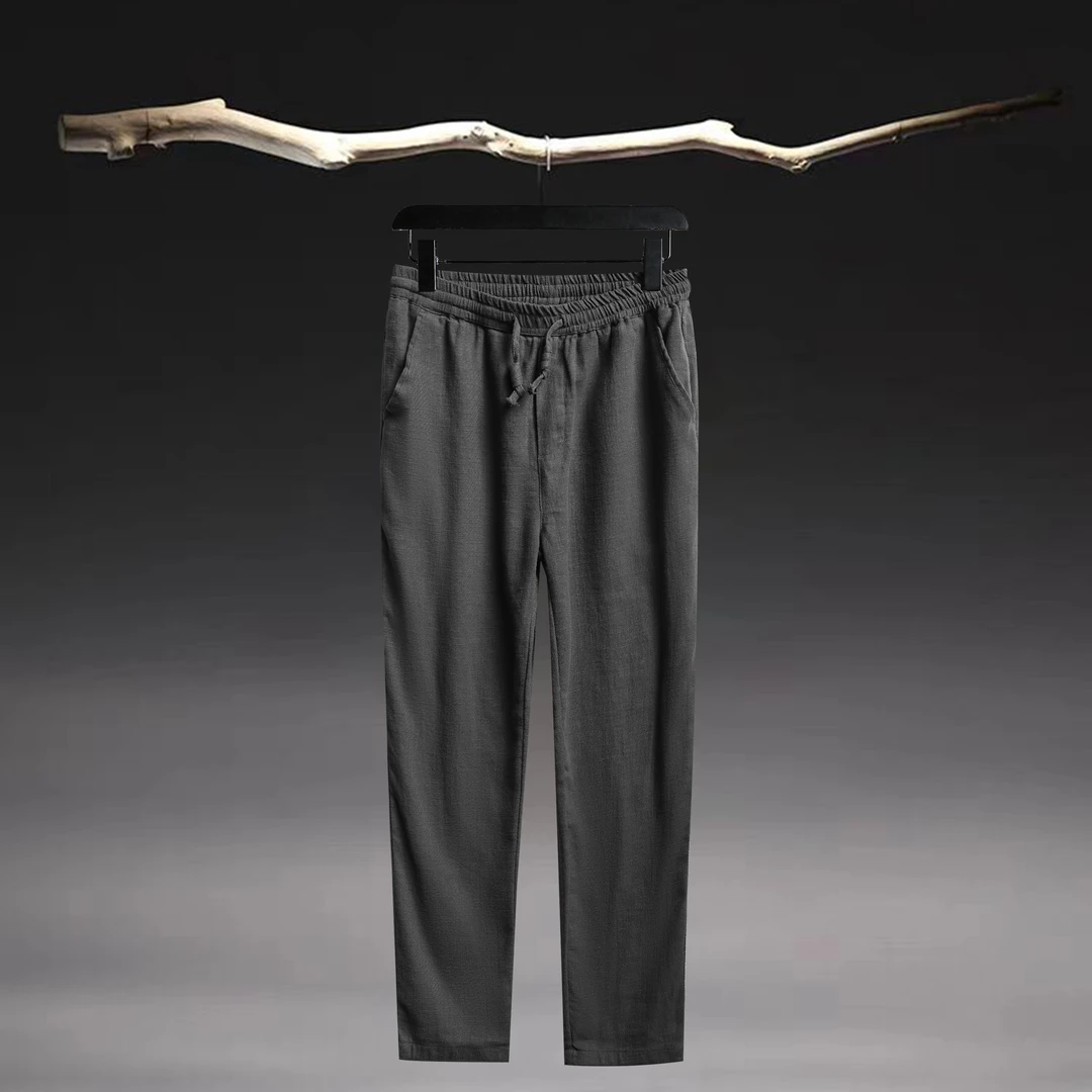 春秋棉麻松紧腰系带休闲裤子新中式百搭经典男士直筒长裤YZ-8896