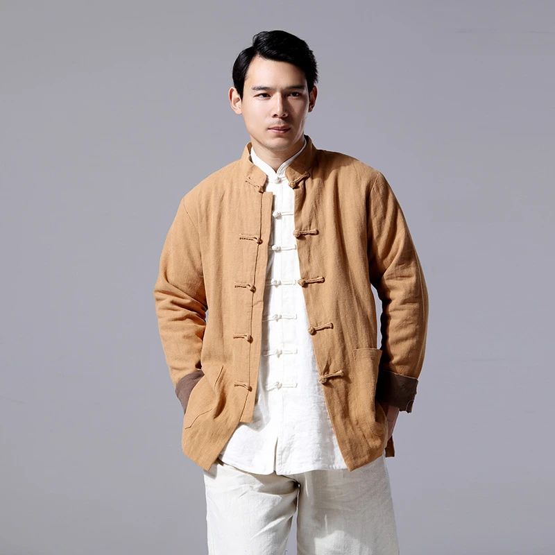 加绒对襟衣男式中国风盘扣唐装夹克秋冬季加厚上衣外套MF