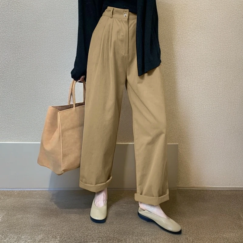 春秋款梨形身材胖mm遮肉韩版直筒工装裤女高档日系复古哈伦裤显瘦