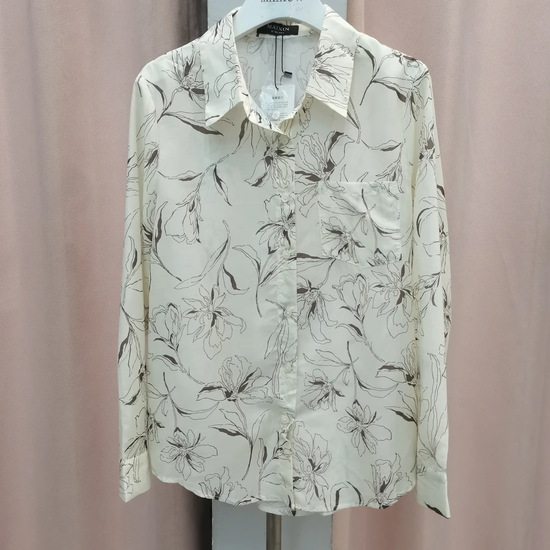 麦寻国风印花长袖衬衫韩版潮流上衣CSLVP011