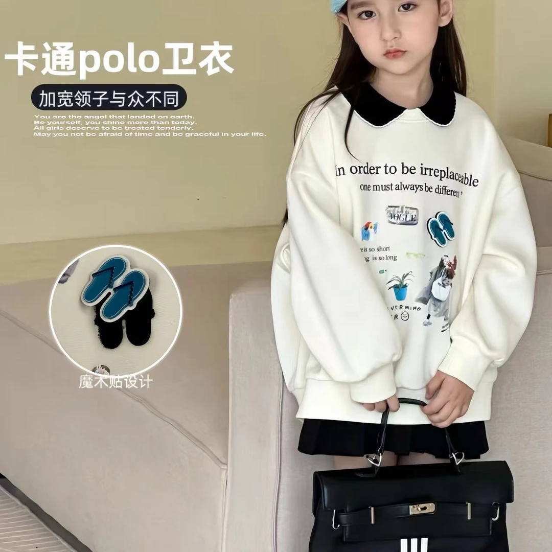 【小慕家】秋季新款10602时尚休闲卡通儿童POLO领卫衣印花翻领上衣