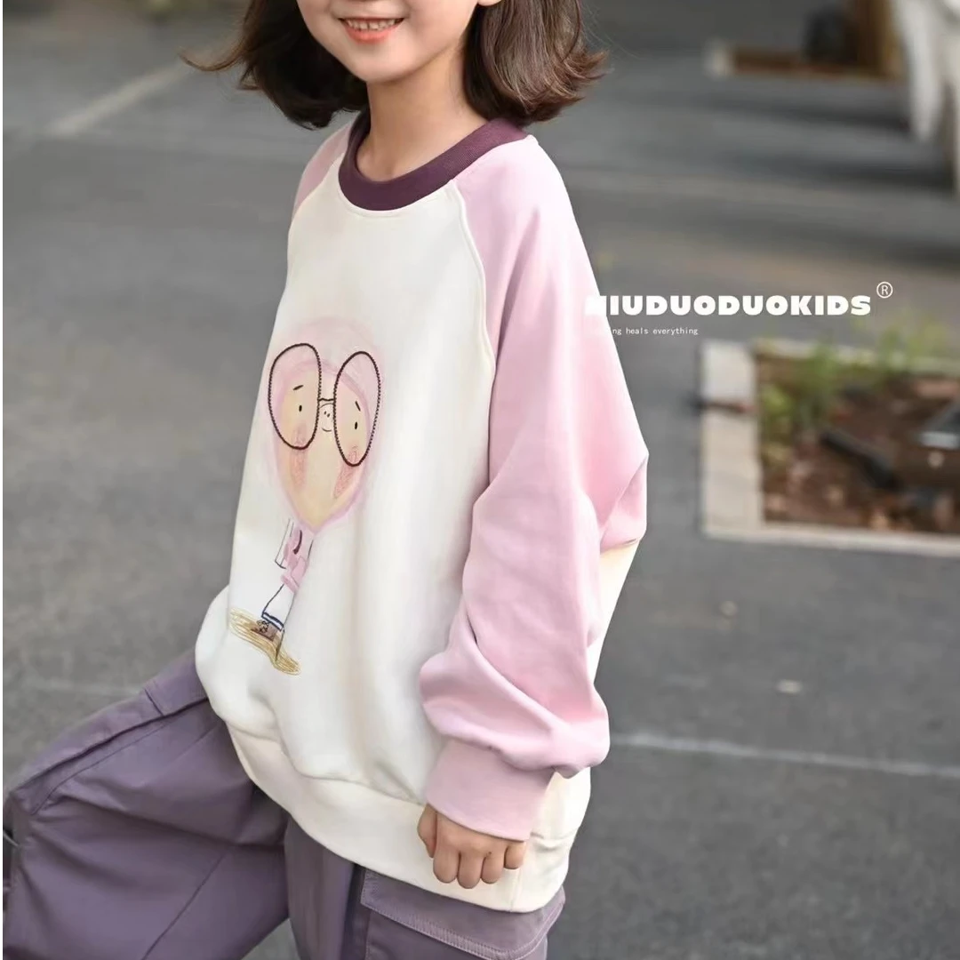 【小慕家】秋季新款37655女童时尚休闲圆领卡通长袖卫衣拼接上衣