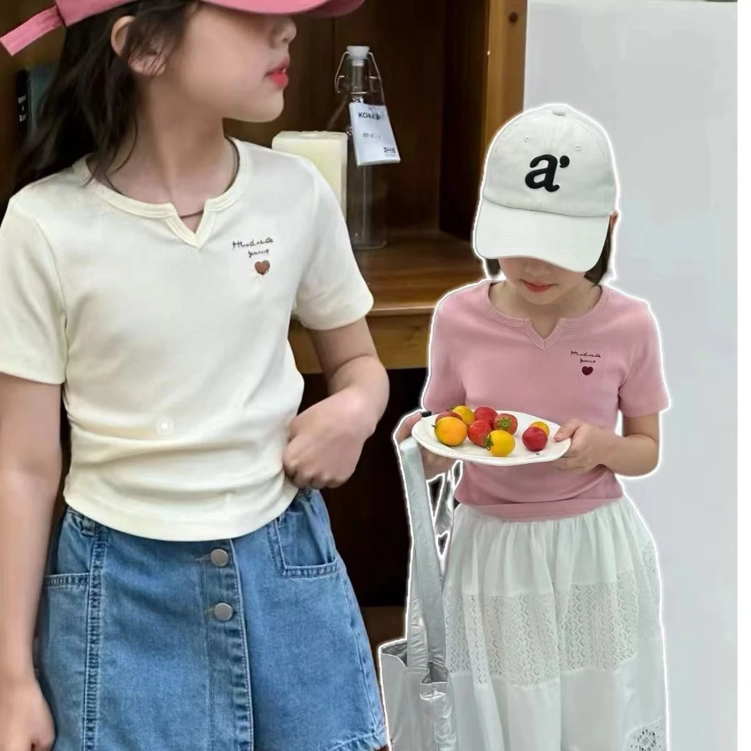 【小慕家】夏季新款67106童装短款上衣女童短袖夏季薄款时尚上衣