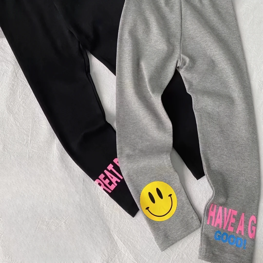 【小慕家】夏季新款61905女童休闲春夏款时尚笑脸打底裤修身长裤