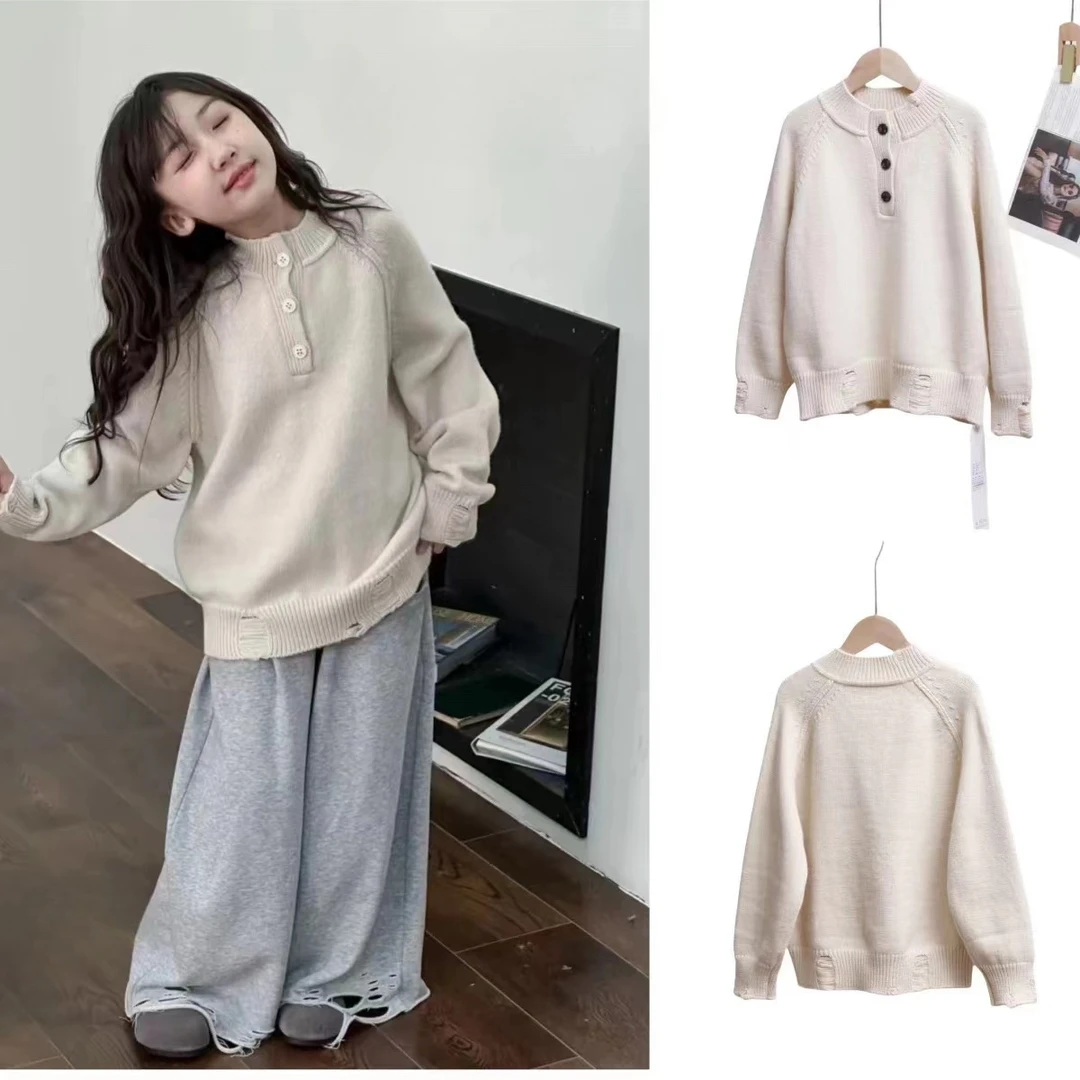 【小慕家】2024秋款时尚休闲针织百搭宽松套头韩版纯色长袖毛衣2606