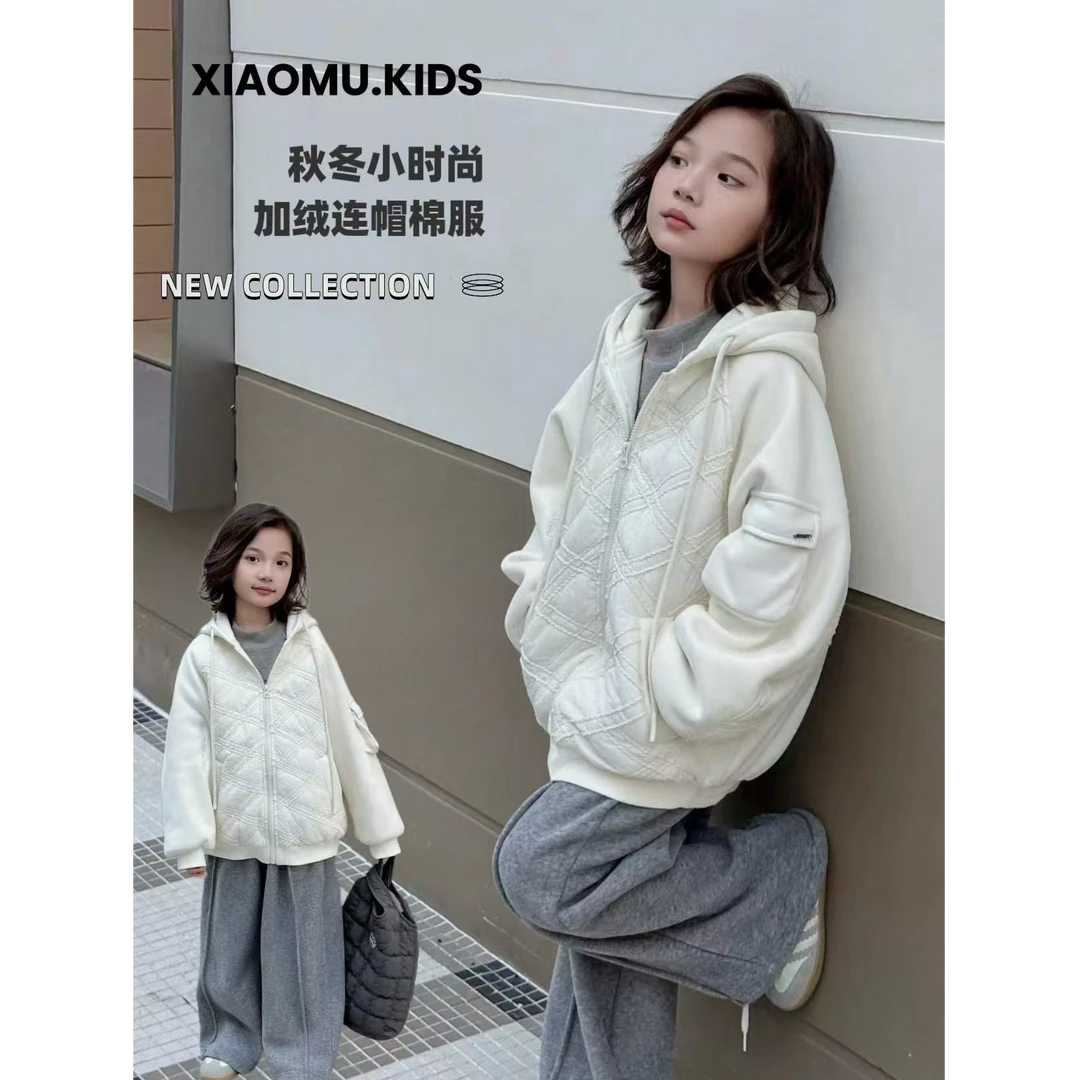 【小慕家】2024冬款女童休闲宽松洋气加绒加厚拉链衫韩版外套78003