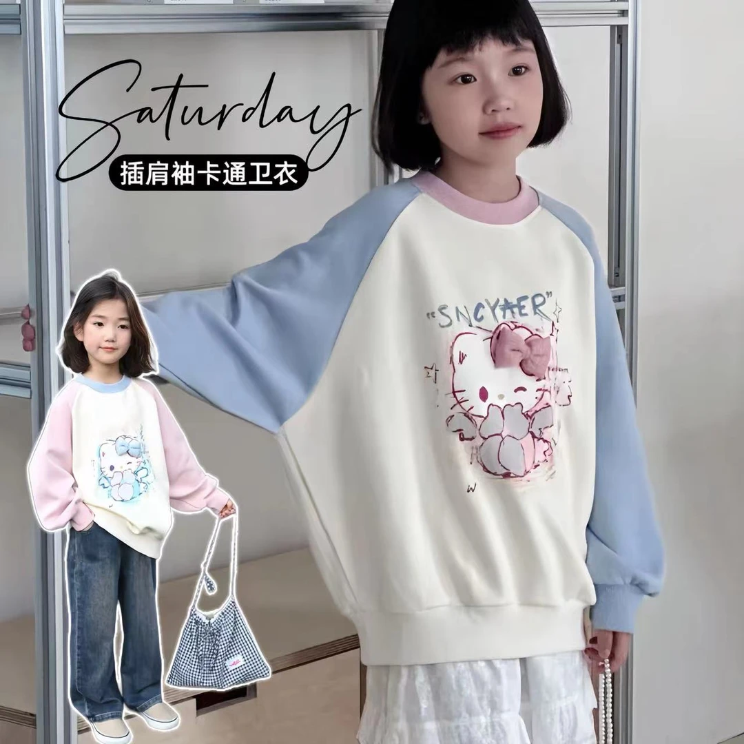 【小慕家】秋季新款28818休闲宽松韩版卡通插肩袖卫衣印花圆领上衣