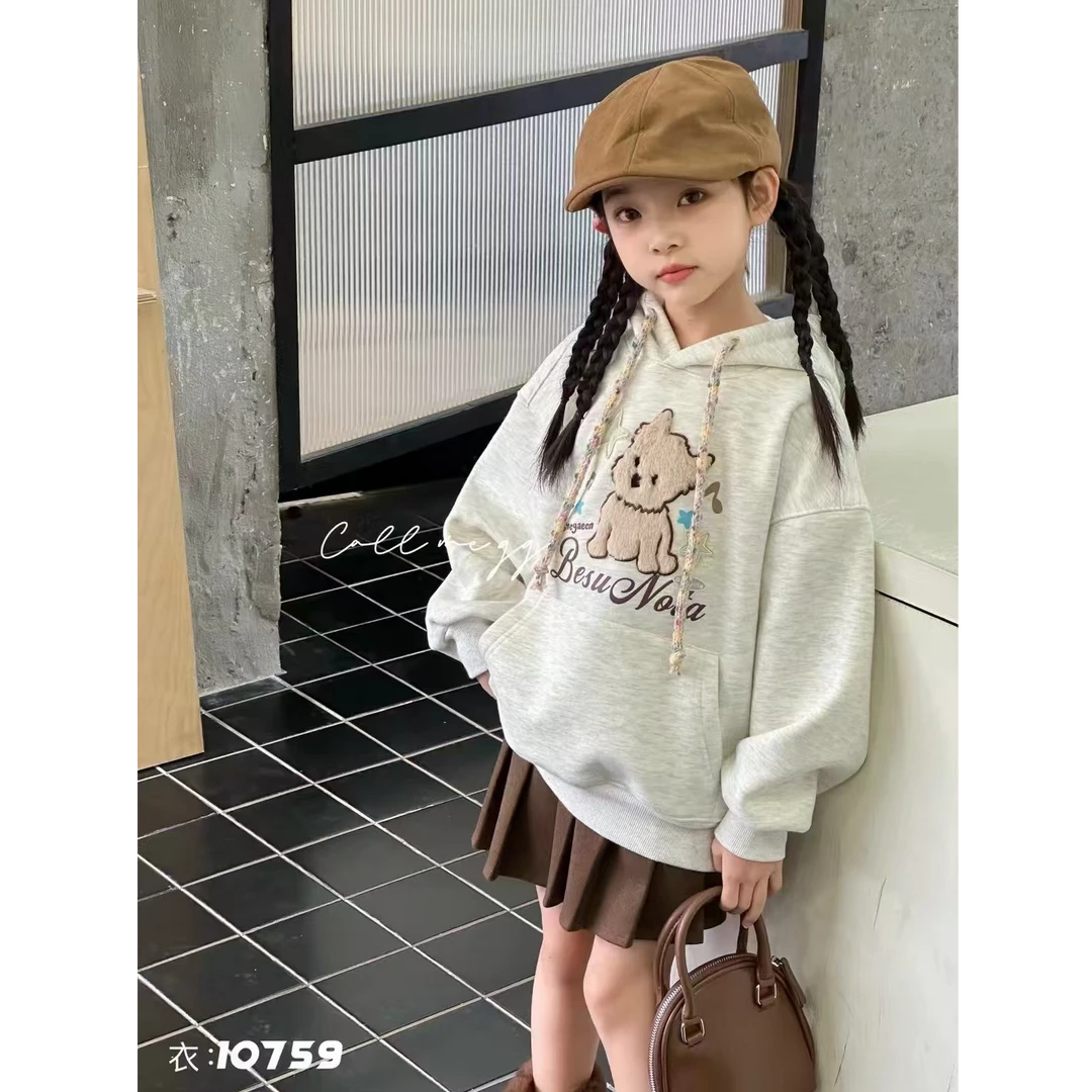 【小慕家】2024冬款女童休闲连帽宽松时尚加厚加绒卡通卫衣10759