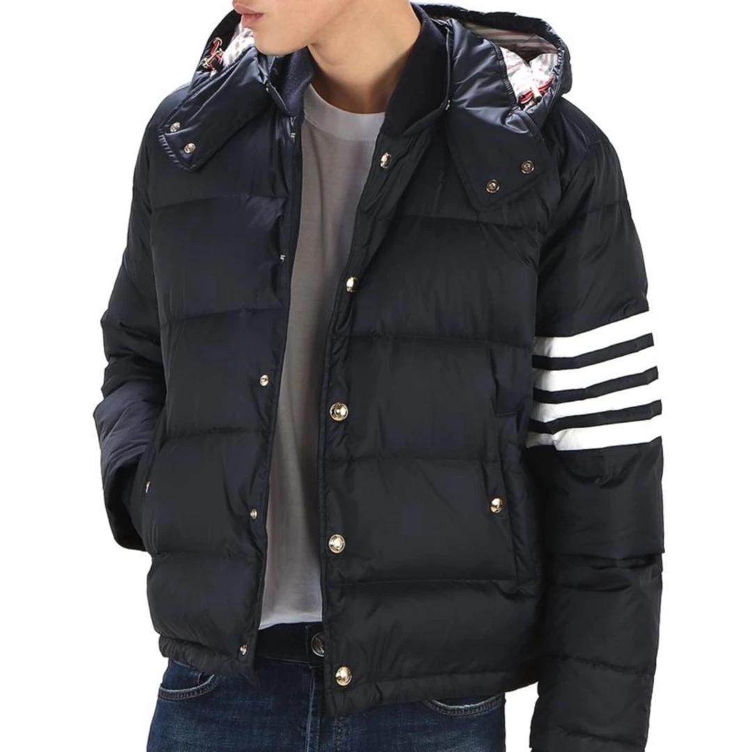 全新未使用 THOMBROWNE logo印花条纹连帽羽绒服