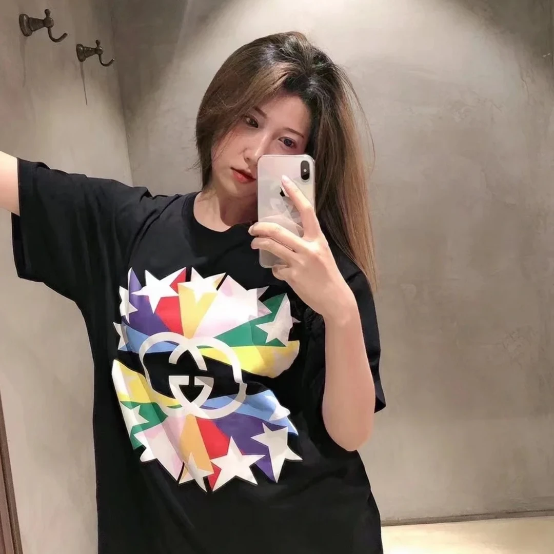 全新未使用 GUCCI/古驰 双G星星大logo圆领休闲印花短袖T恤半袖