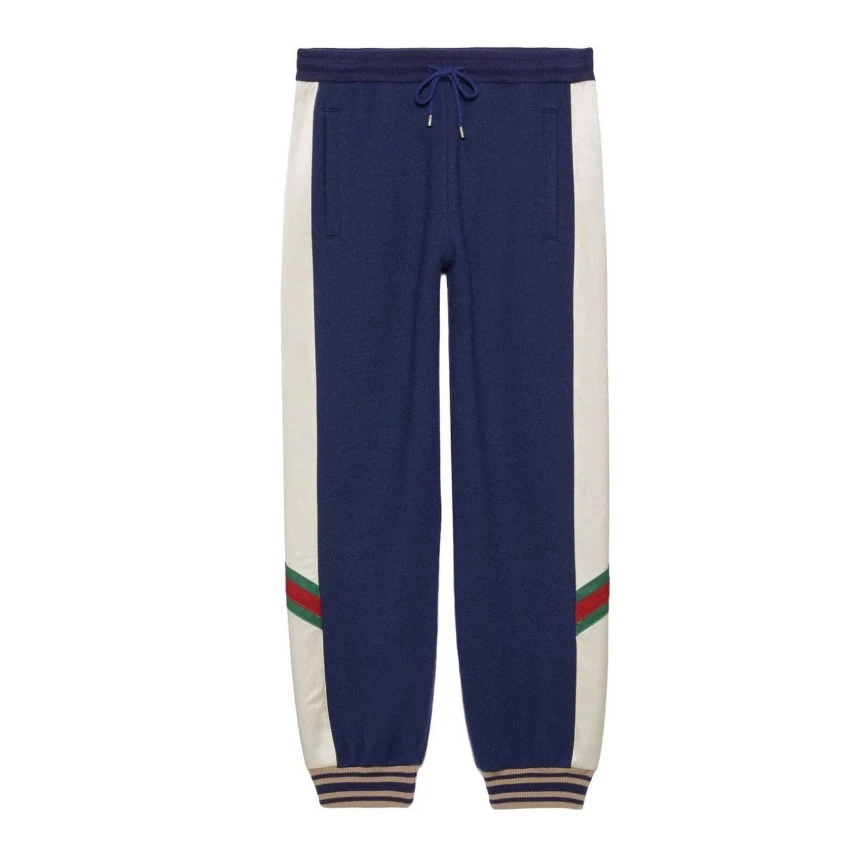 全新未使用 GUCCI/古驰 古驰条纹撞色休闲针织运动裤蓝色