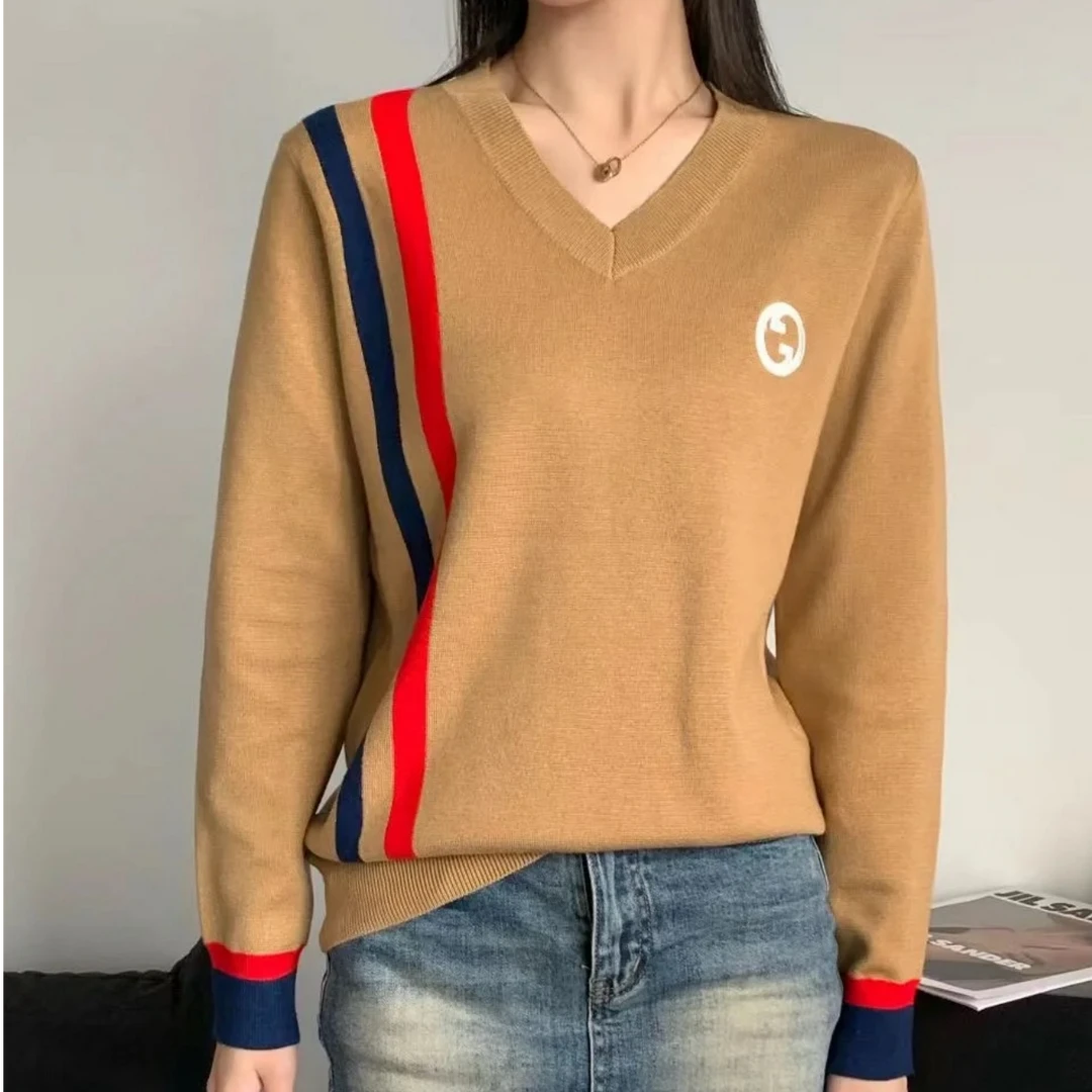 未使用 GUCCI/古驰 拼色V领长袖针织衫卫衣