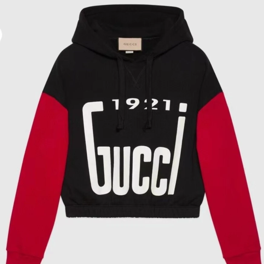 全新未使用 GUCCI/古驰 女士经典拼接logo印花1921连帽拼接卫衣