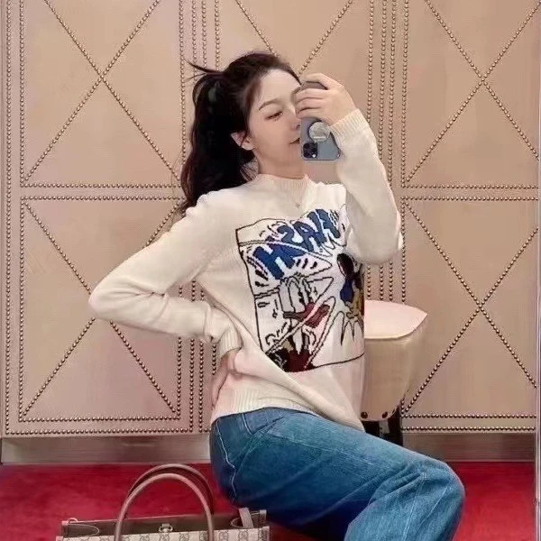 全新未使用 GUCCI/古驰 男女同款唐老鸭图案针织衫时尚休闲毛衣