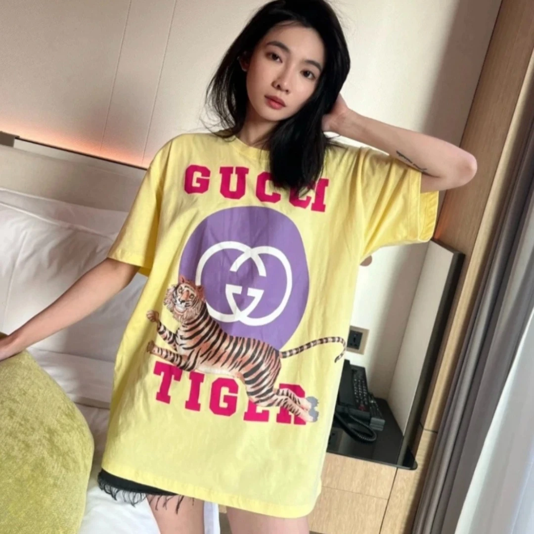 未使用 GUCCI/古驰 男女同款卡通老虎印花短袖休闲T恤