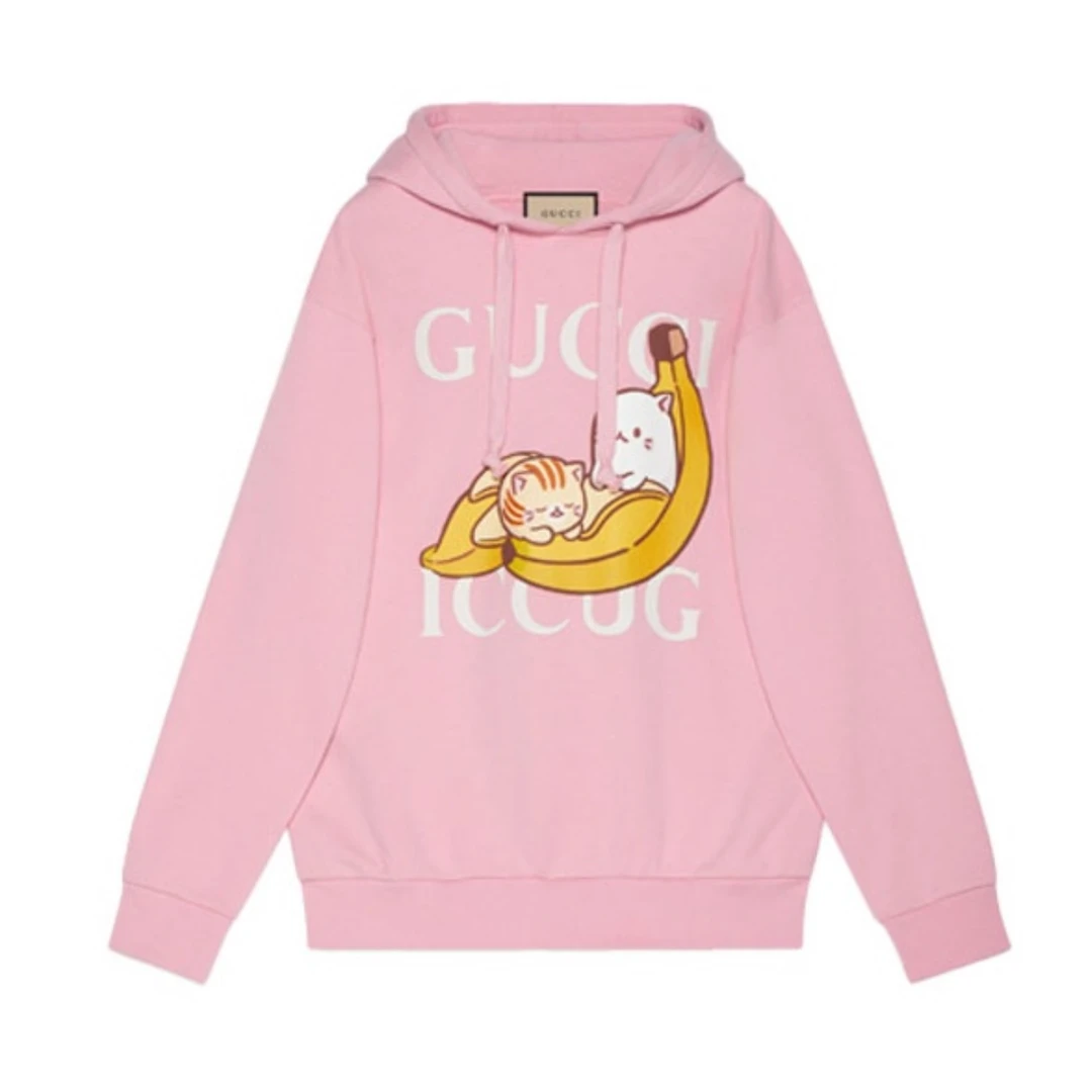 未使用 GUCCI/古驰 粉色香蕉猫连帽卫衣