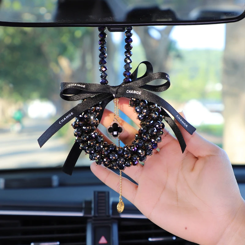 2024新款汽车水晶挂件高档小红书同款四叶草车后视镜吊坠女神挂饰