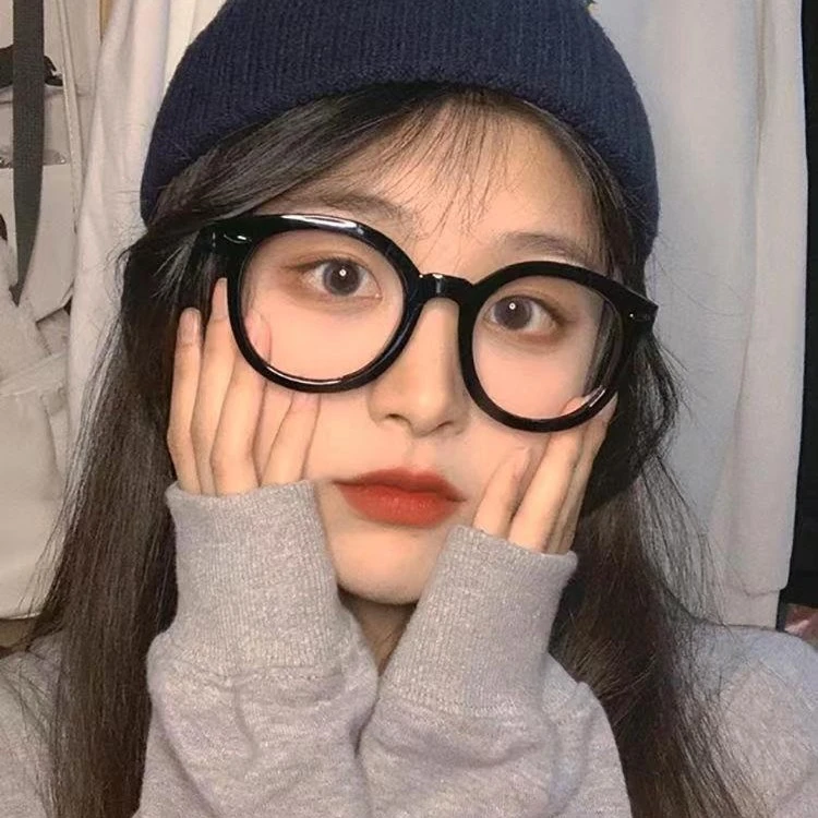 高级显白橄榄黑显白眼镜框调皮可爱学院可配近视女防蓝光超轻圆框