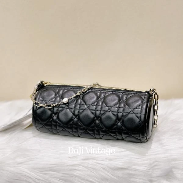 大吉中古/Dior迪奥黑金藤格纹圆筒斜挎包