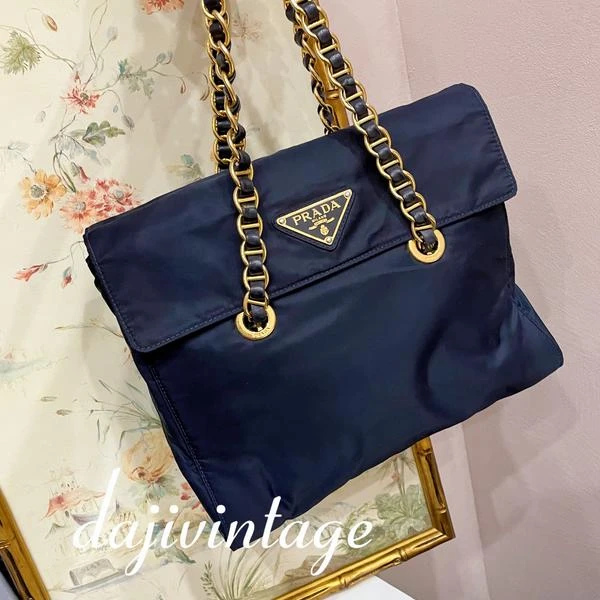 大吉中古/Prada普拉达蓝金翻盖降落伞30单肩包