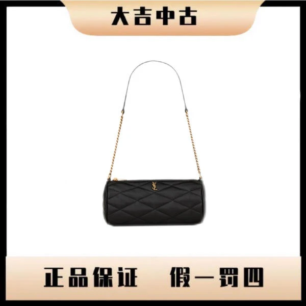 大吉中古/Ysl圣罗兰黑金小圆筒单肩包