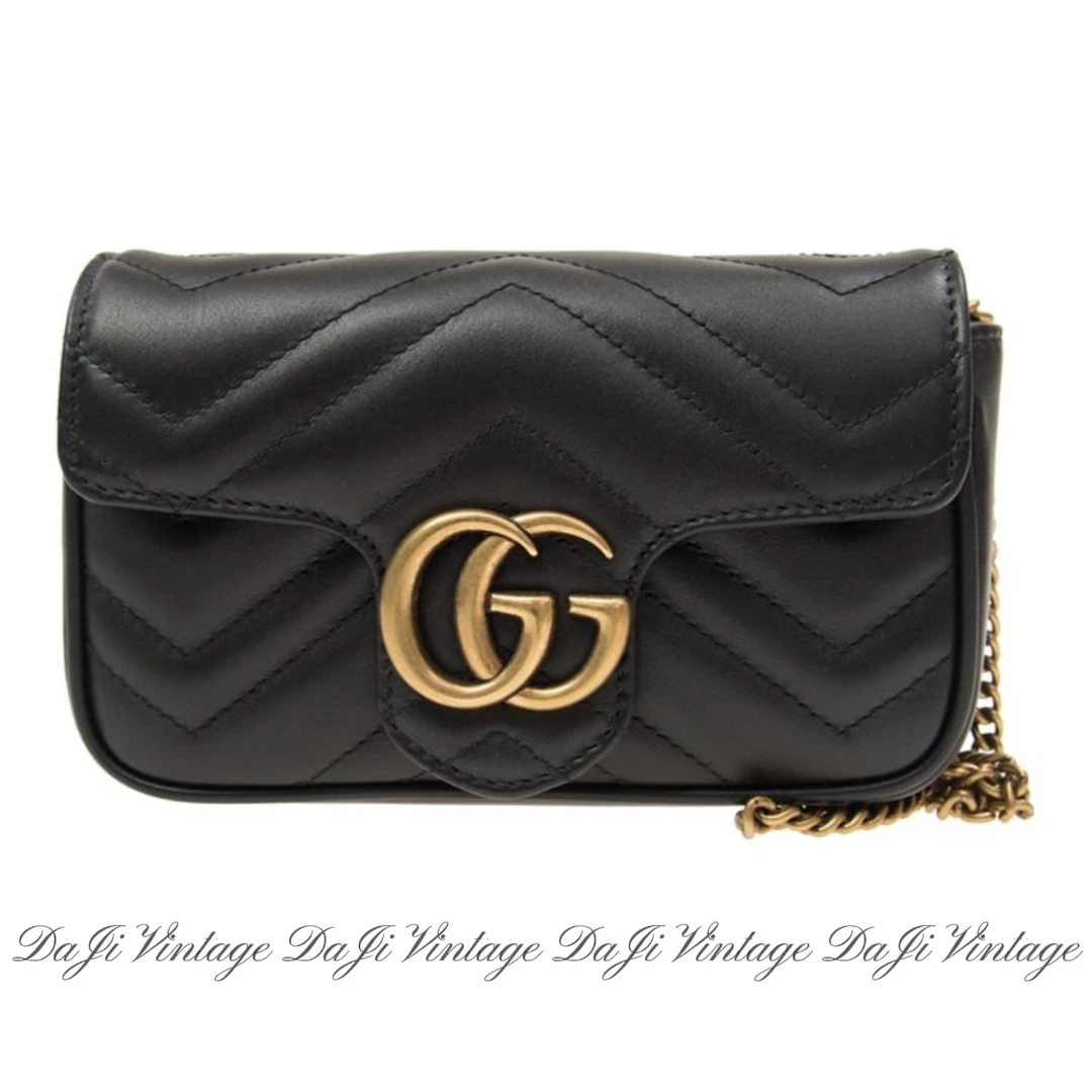 95新 GUCCI/古驰 大吉中古/Gucci古驰supermini马蒙黑金斜挎包