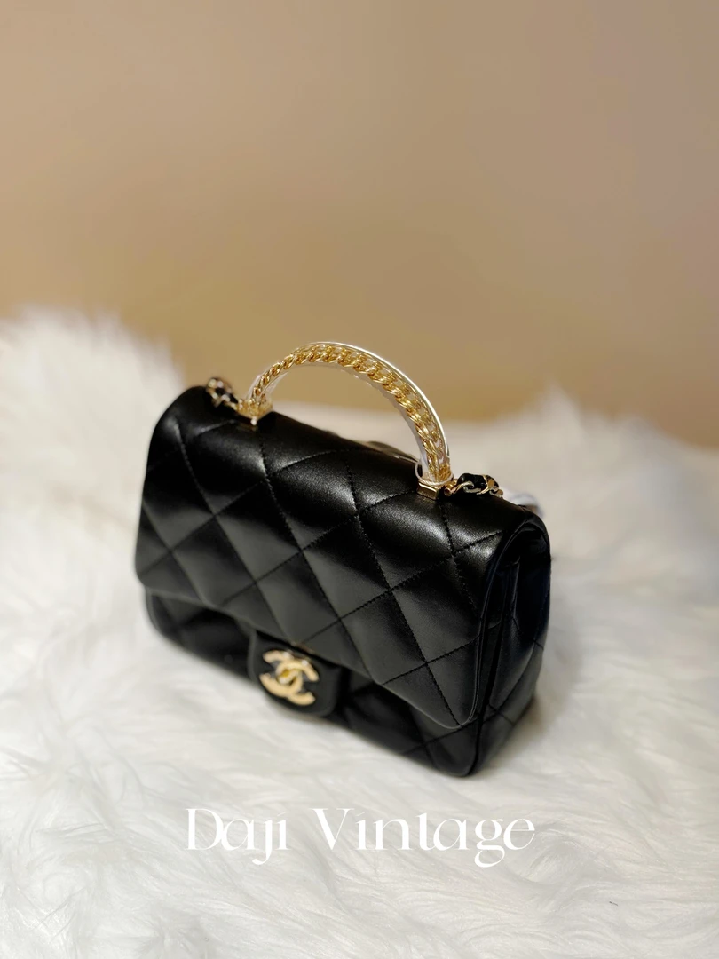 95新 Chanel/香奈儿 大吉中古/Chanel香奈儿24s手柄黑金口盖包