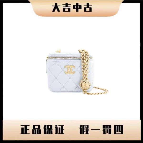 大吉中古/Chanel香奈儿23s浅灰蓝色山茶花小盒子斜挎包