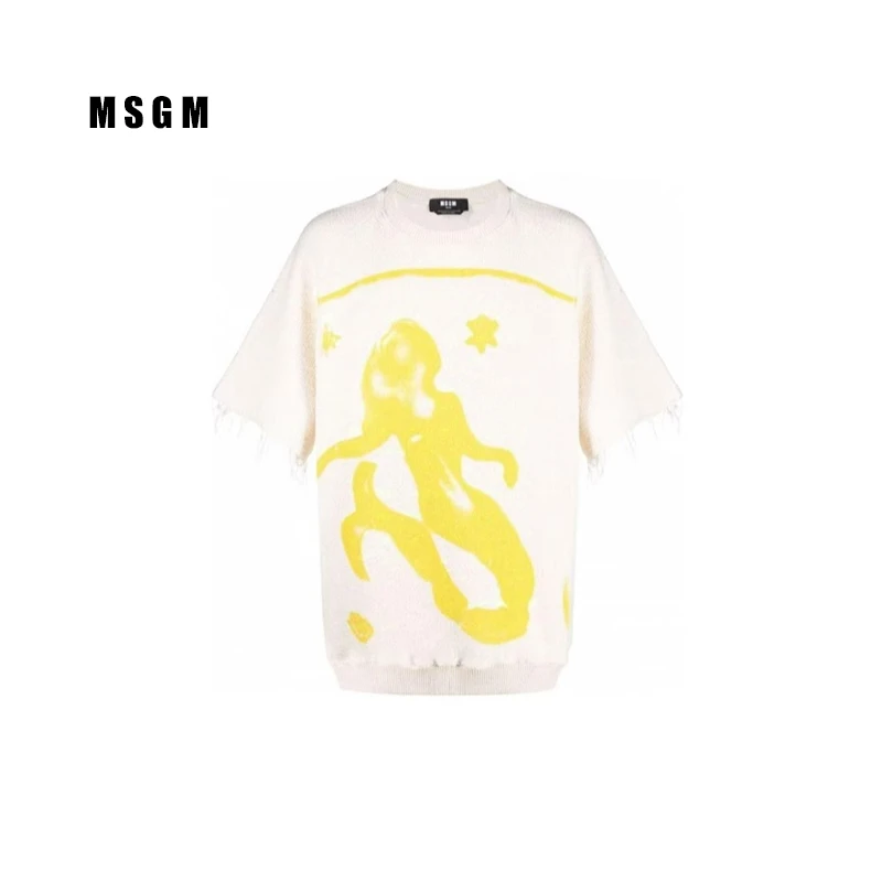全新未使用  MSGM  时尚休闲舒适百搭 棉鱼尾印花短袖卫衣  白色