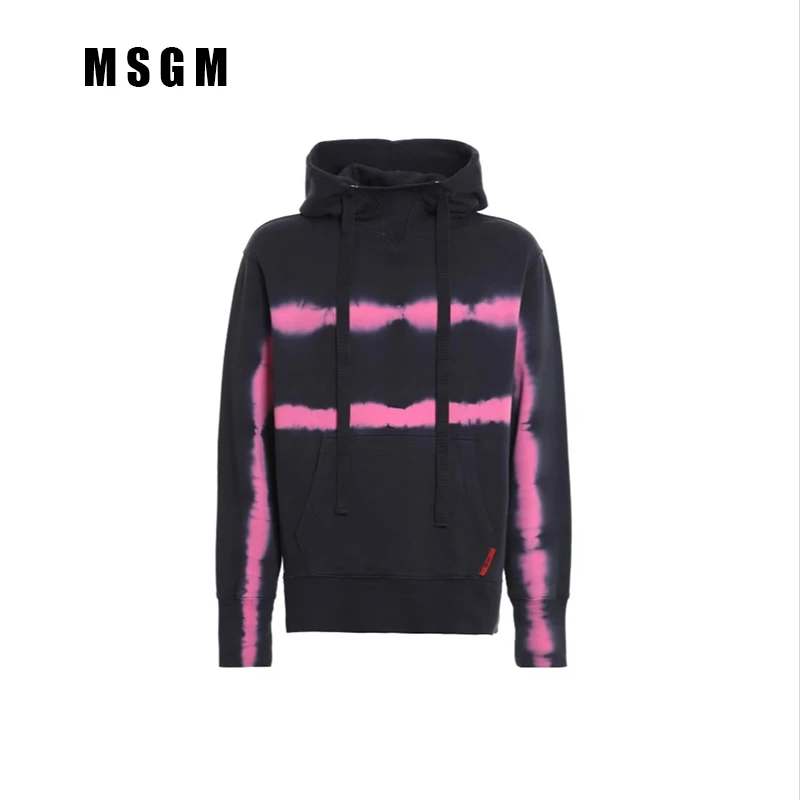 全新未使用 MSGM 胸前扎染印花连帽长袖卫衣 男款 黑色