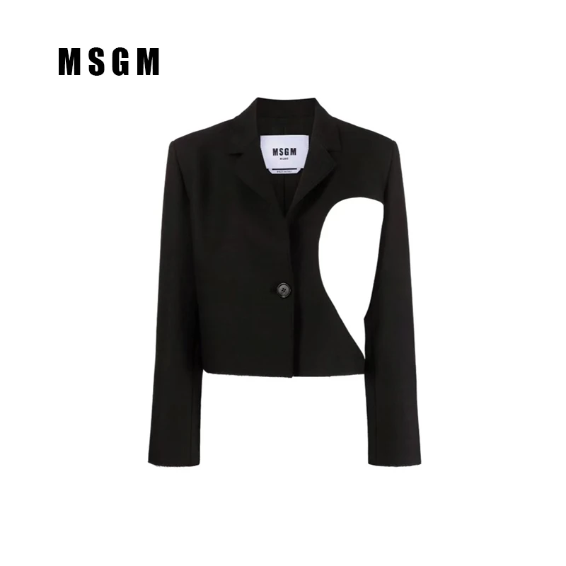 全新未使用  MSGM SS22 图案心形印花短款西装 女款 黑色