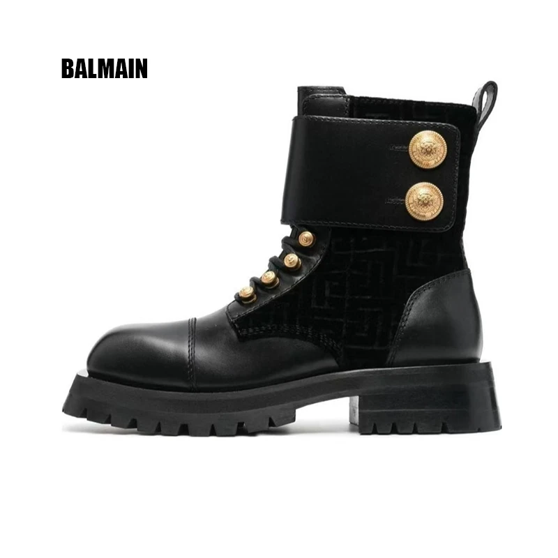 全新未使用 BALMAIN/巴尔曼  皮革 压纹纽扣百搭 短靴 女款 黑色