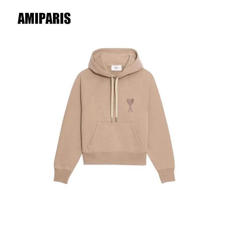 全新未使用 AMIPARI 心形徽标连帽长袖卫衣 针织米色秋冬时尚