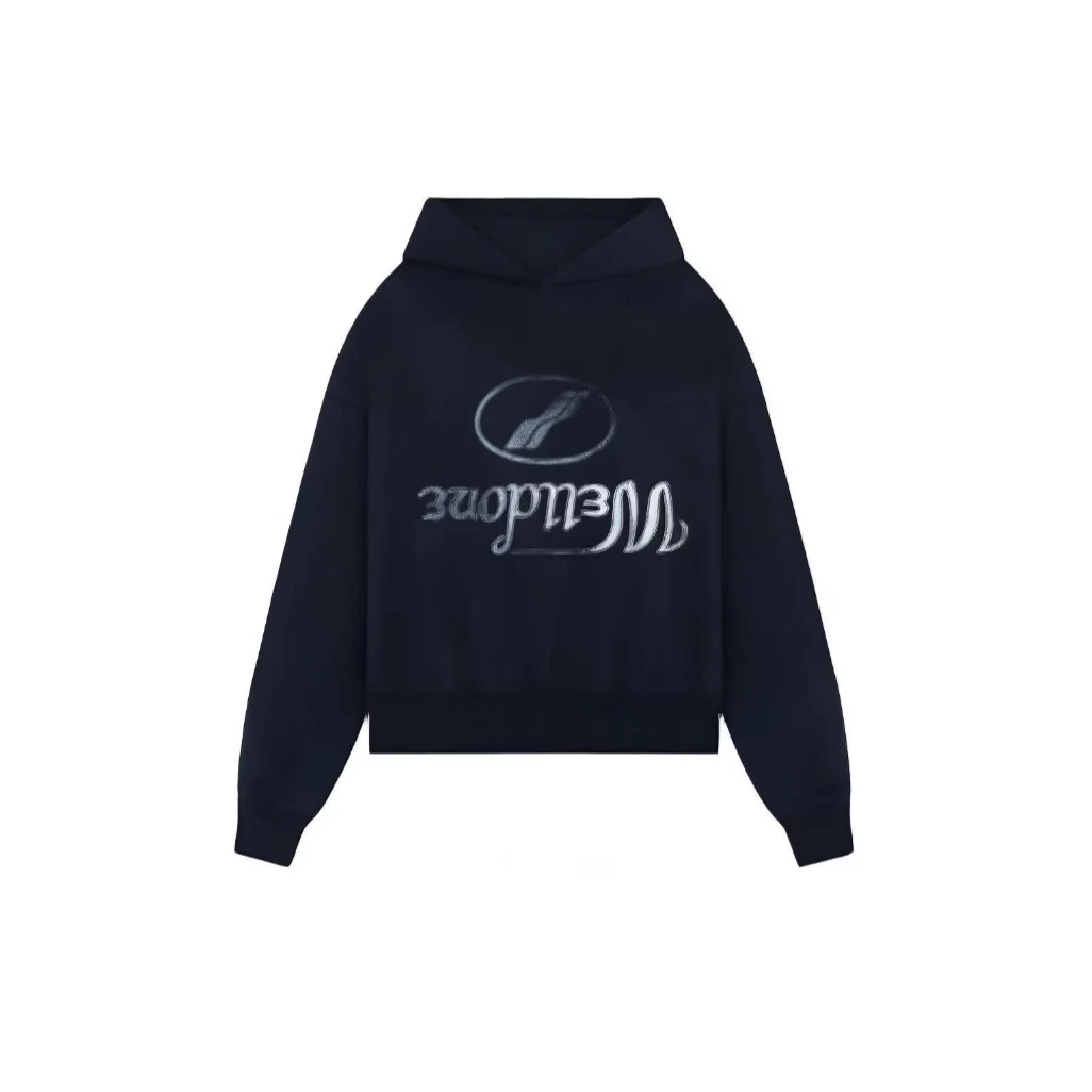 全新未使用 WE11 DONE FW22 字母Logo印花连帽套头卫衣 海军蓝色