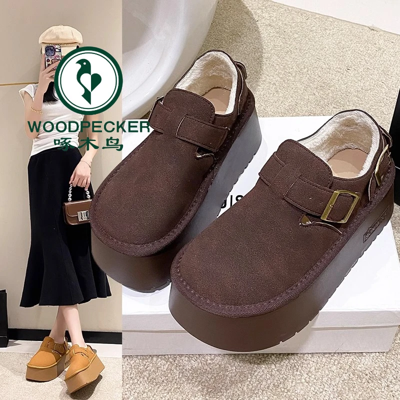 啄木鸟松糕厚底全包勃肯鞋女2024新款秋冬女鞋复古休闲博肯鞋单鞋