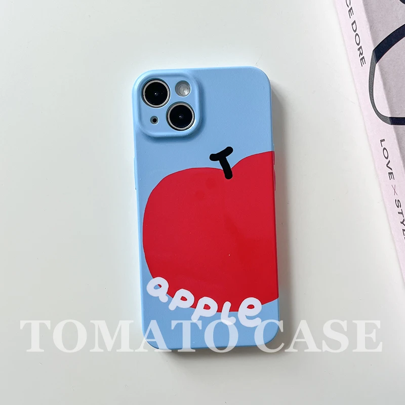 ins可爱韩系简约大苹果适用苹果15promax/14/13/12菲林软壳