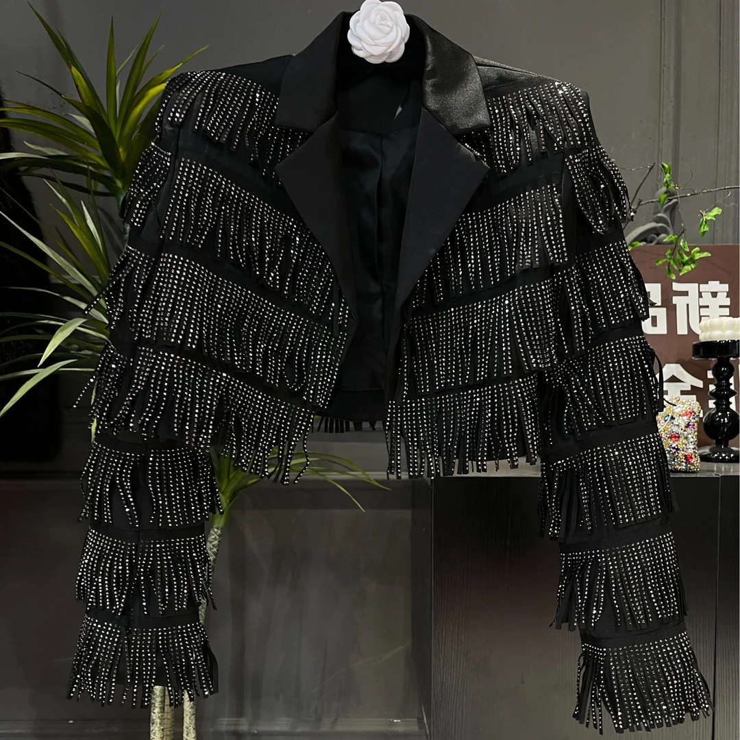 24新款重工流苏短款外套气质时尚休闲黑色设计师轻奢百搭