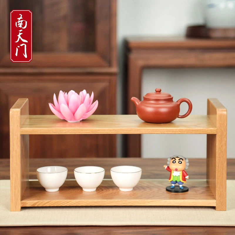 （空间利用佳品）南天门 墩墩茶架白橡木长方双层置物架 43*16*20