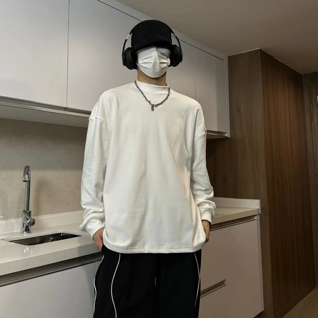 【阿叔专属】秋冬恒温半高领双面德绒纯色长袖T恤上衣内搭打底001