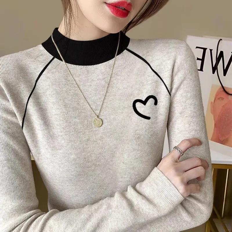 秋冬季新款显瘦百搭长袖内搭打底衫女2024洋气鱼骨修身时尚上衣潮