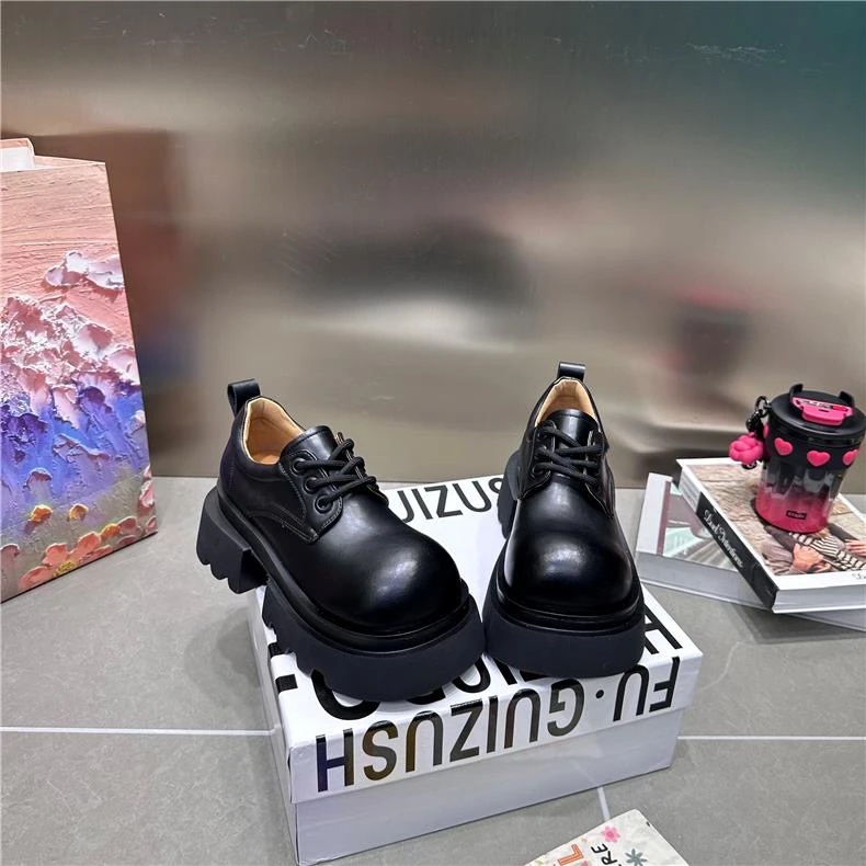 松糕鞋款圆头皮鞋女厚底韩版真欧版设计师乐福鞋潮百搭大真皮